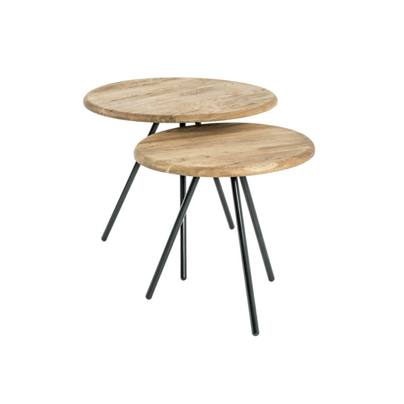 BORA - Table basse avec pieds en métal noir et plateau en chêne massif 50 cm - Bois