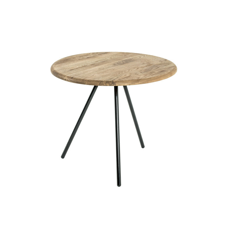 BORA - Table basse avec pieds en métal noir et plateau en chêne massif 50 cm - Bois