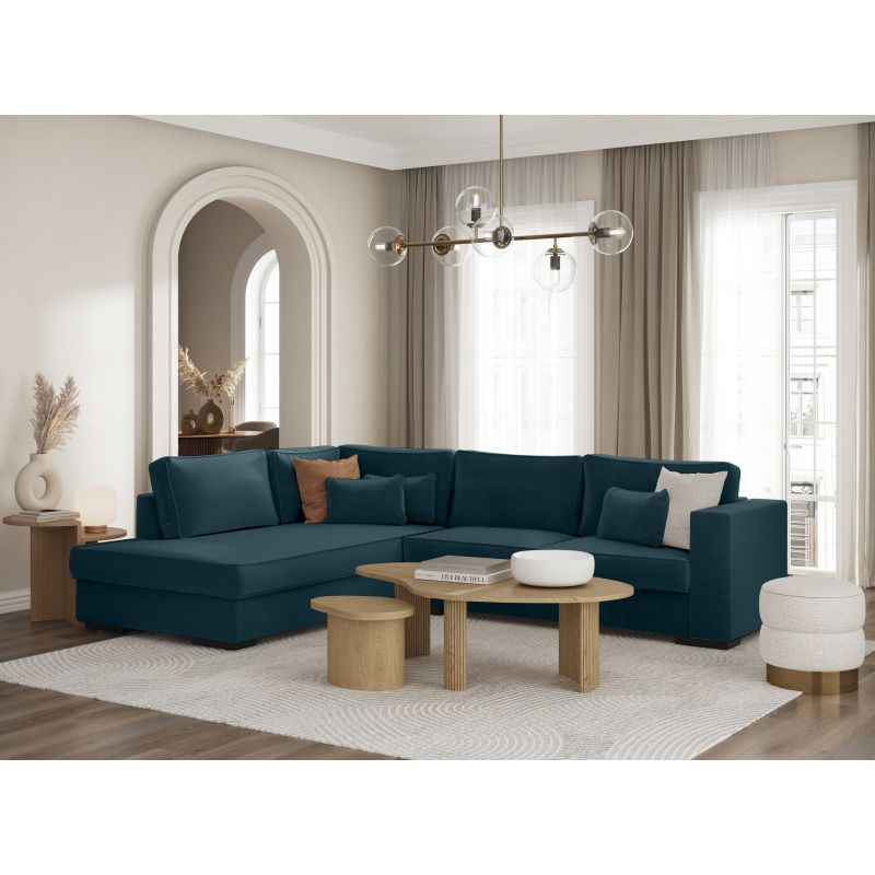 BALAGA - Canapé d'angle XXL 4 places en tissu - Bleu pétrole
