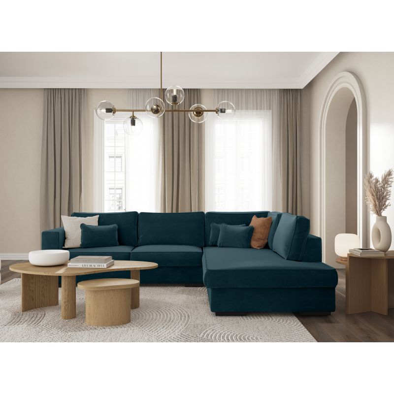 BALAGA - Canapé d'angle XXL 4 places en tissu - Bleu pétrole