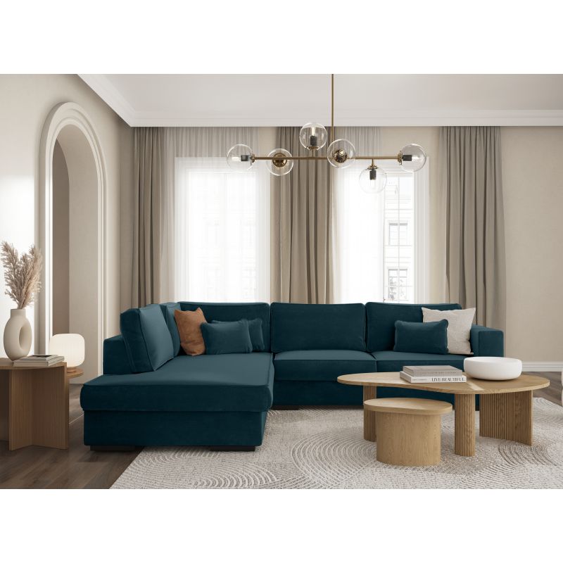 BALAGA - Canapé d'angle XXL 4 places en tissu - Bleu pétrole