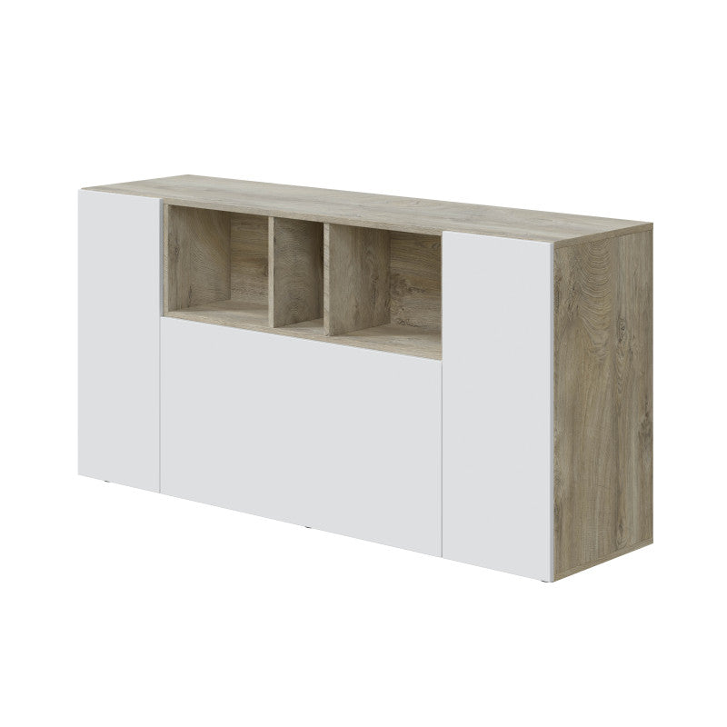 BELMONT - Buffet 3 portes et 3 niches L150cm - Blanc/chêne