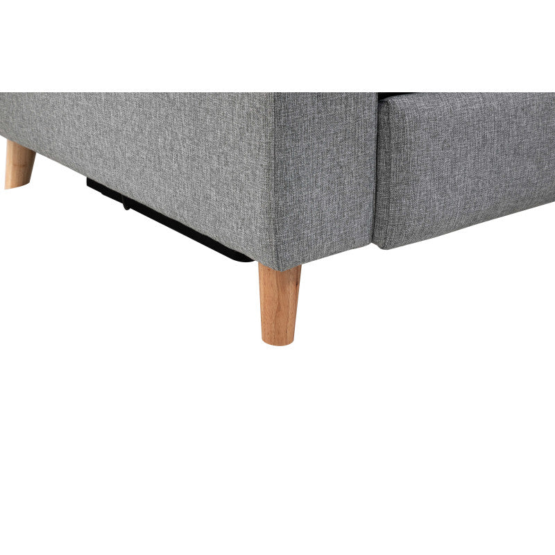 BERKAM - Canapé d'angle de relaxation scandinave avec coffre en tissu et pieds bois hêtre - Gris