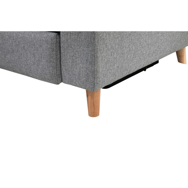 BERKAM - Canapé d'angle de relaxation scandinave avec coffre en tissu et pieds bois hêtre - Gris