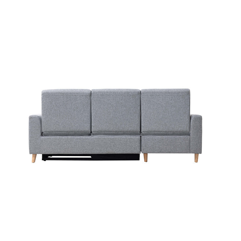 BERKAM - Canapé d'angle de relaxation scandinave avec coffre en tissu et pieds bois hêtre - Gris