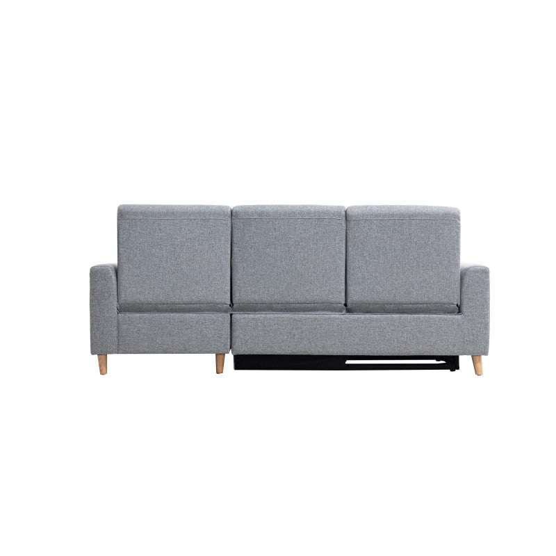 BERKAM - Canapé d'angle de relaxation scandinave avec coffre en tissu et pieds bois hêtre - Gris