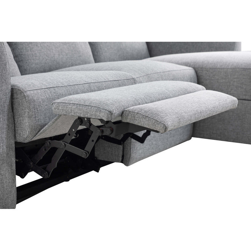 BERKAM - Canapé d'angle de relaxation scandinave avec coffre en tissu et pieds bois hêtre - Gris