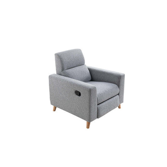 BERKAM - Fauteuil de relaxation scandinave en tissu et pieds bois hêtre - Gris