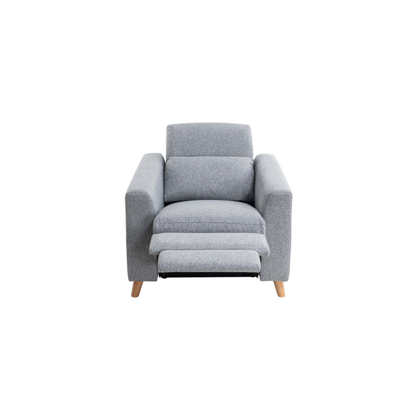 BERKAM - Fauteuil de relaxation scandinave en tissu et pieds bois hêtre - Gris