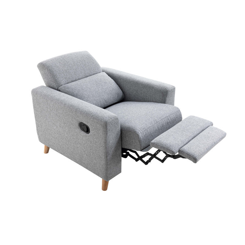 BERKAM - Fauteuil de relaxation scandinave en tissu et pieds bois hêtre - Gris