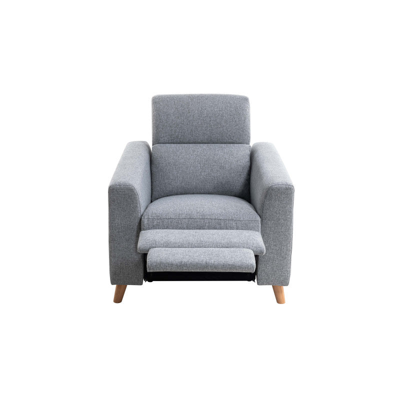 BERKAM - Fauteuil de relaxation scandinave en tissu et pieds bois hêtre - Gris