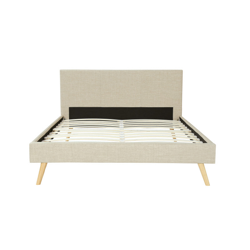 LYNOR - Cadre de lit style scandinave en tissu avec pieds bois - Beige - 140x190 cm