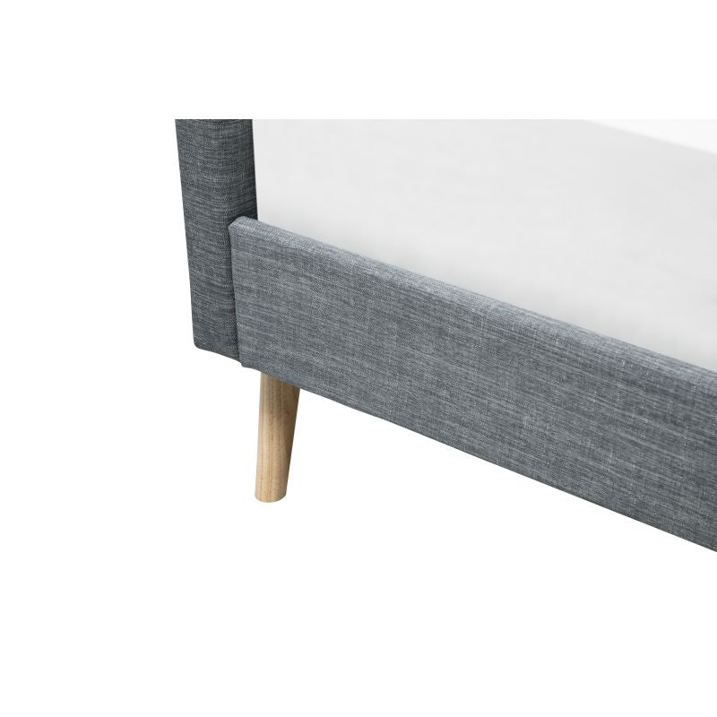 LYNOR - Cadre de lit style scandinave en tissu avec pieds bois - Gris foncé - 160x200 cm