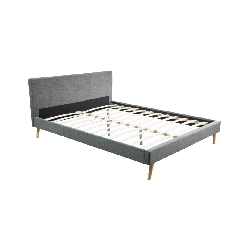 LYNOR - Cadre de lit style scandinave en tissu avec pieds bois - Gris foncé - 160x200 cm