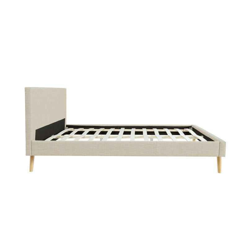 LYNOR - Cadre de lit style scandinave en tissu avec pieds bois - Beige - 140x190 cm