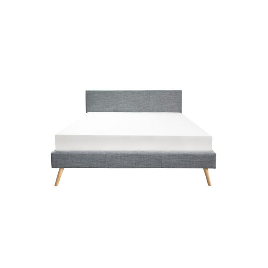 LYNOR - Cadre de lit style scandinave en tissu avec pieds bois - Gris foncé - 160x200 cm