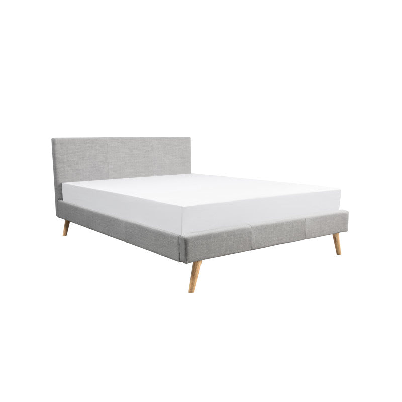 LYNOR - Cadre de lit style scandinave en tissu avec pieds bois - Gris clair - 160x200 cm