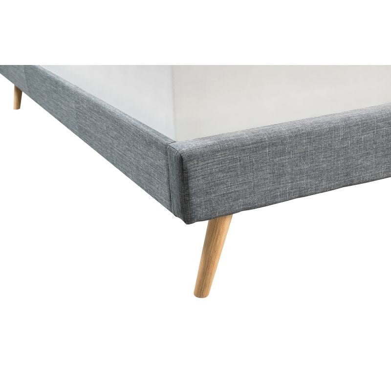 LYNOR - Cadre de lit style scandinave en tissu avec pieds bois - Gris foncé - 160x200 cm