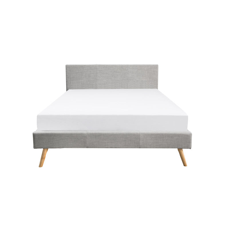 LYNOR - Cadre de lit style scandinave en tissu avec pieds bois - Gris clair - 160x200 cm