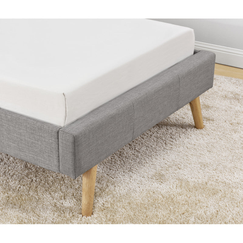 LYNOR - Cadre de lit style scandinave en tissu avec pieds bois - Gris clair - 90x190 cm