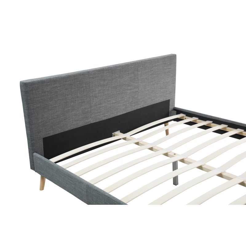 LYNOR - Cadre de lit style scandinave en tissu avec pieds bois - Gris foncé - 160x200 cm