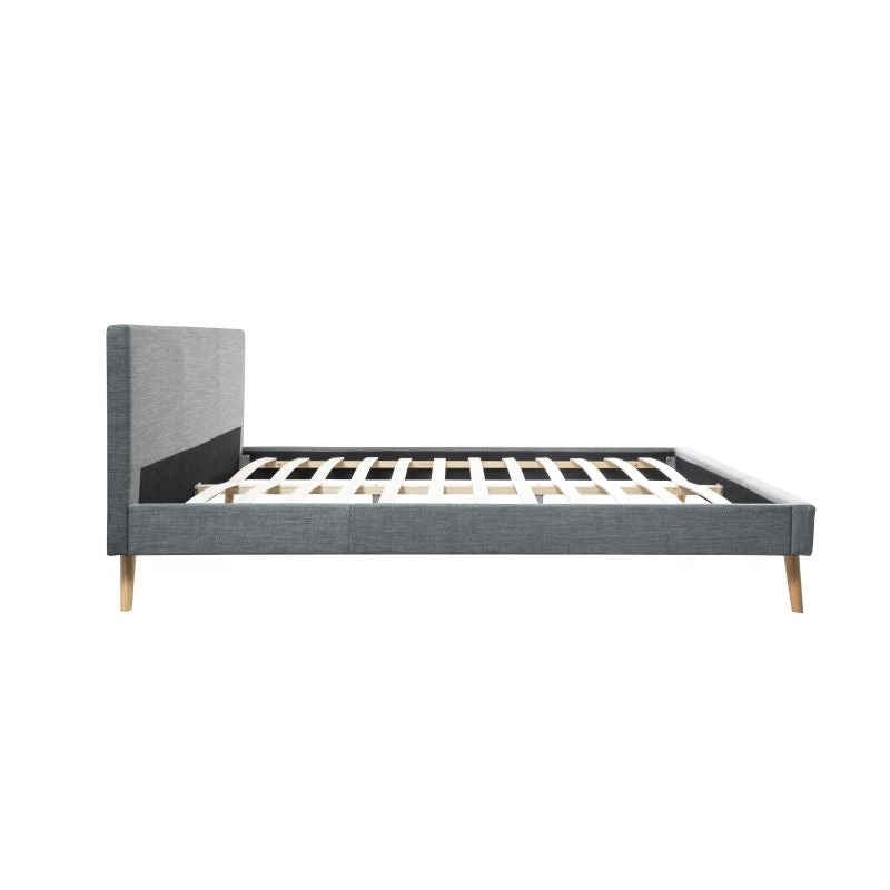 LYNOR - Cadre de lit style scandinave en tissu avec pieds bois - Gris foncé - 160x200 cm