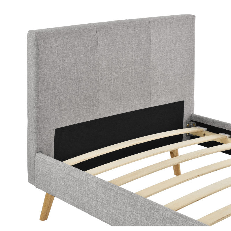 LYNOR - Cadre de lit style scandinave en tissu avec pieds bois - Gris clair - 90x190 cm