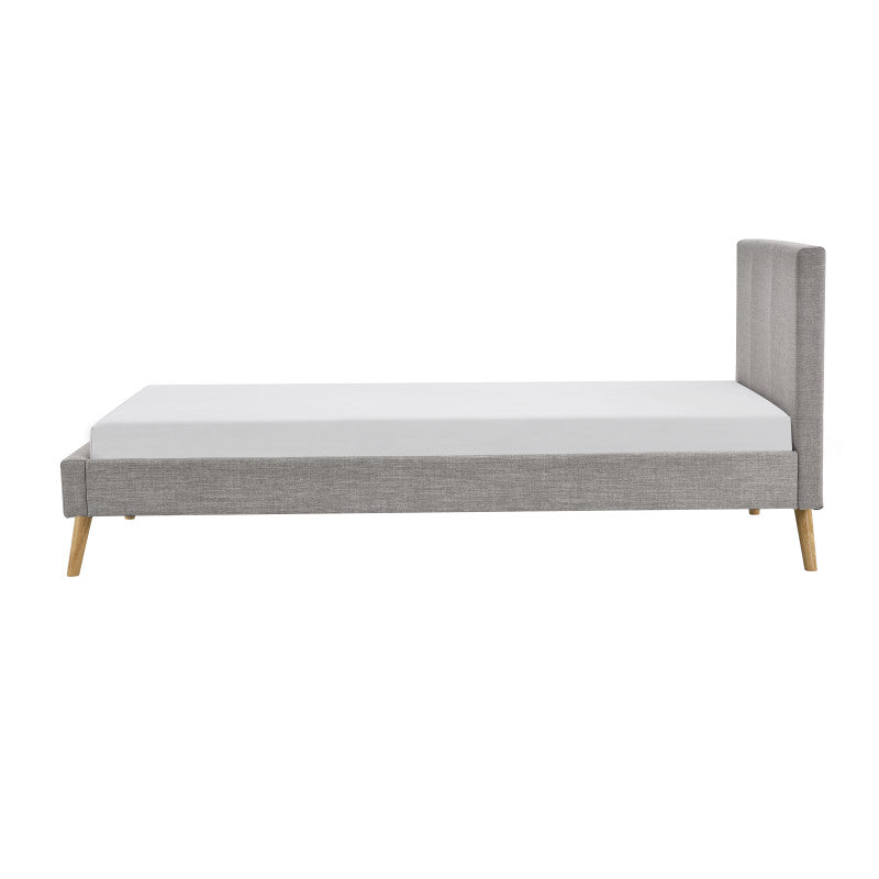 LYNOR - Cadre de lit style scandinave en tissu avec pieds bois - Gris clair - 90x190 cm