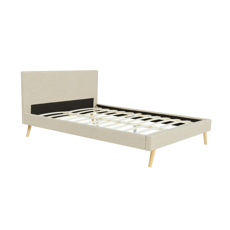 LYNOR - Cadre de lit style scandinave en tissu avec pieds bois - Beige - 140x190 cm