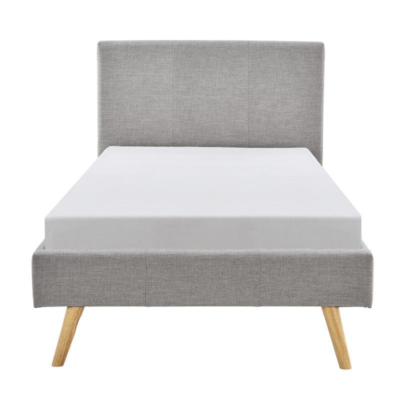 LYNOR - Cadre de lit style scandinave en tissu avec pieds bois - Gris clair - 90x190 cm