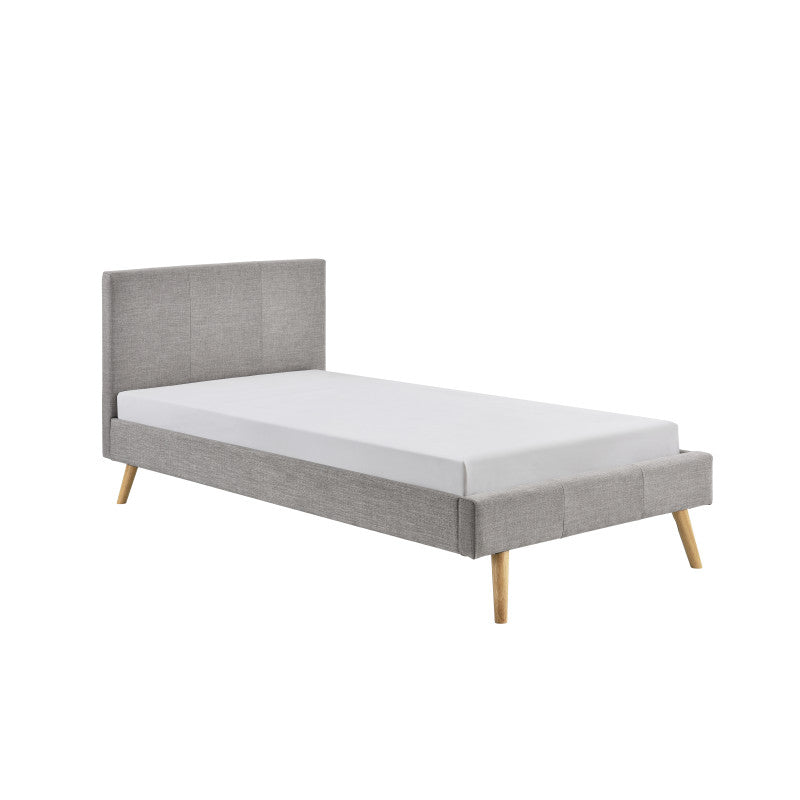 LYNOR - Cadre de lit style scandinave en tissu avec pieds bois - Gris clair - 90x190 cm