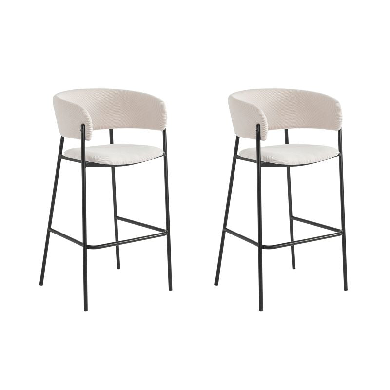 OMIA - Lot de 2 tabourets de bar en velours côtelé avec pieds noirs - Beige