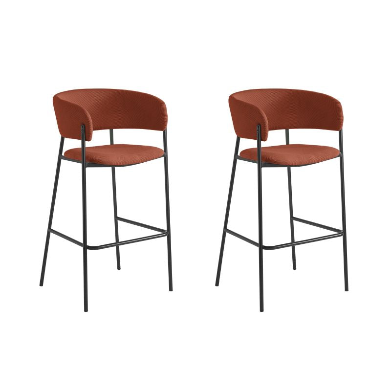 OMIA - Lot de 2 tabourets de bar en velours côtelé avec pieds noirs - Terracotta