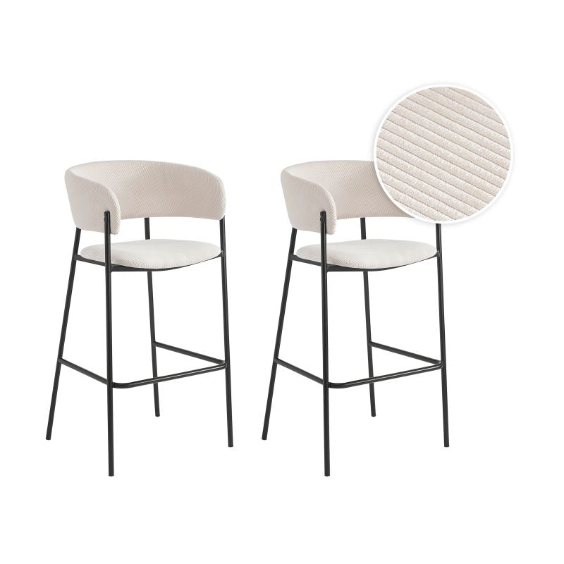 OMIA - Lot de 2 tabourets de bar en velours côtelé avec pieds noirs - Beige