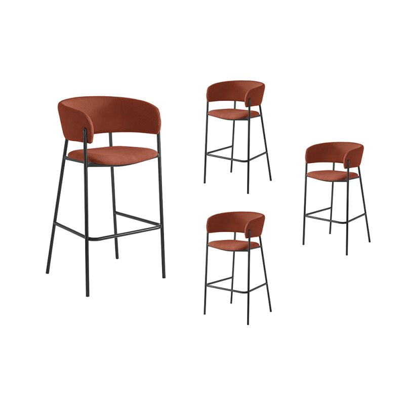 OMIA - Lot de 4 tabourets de bar en velours côtelé avec pieds noirs - Terracotta