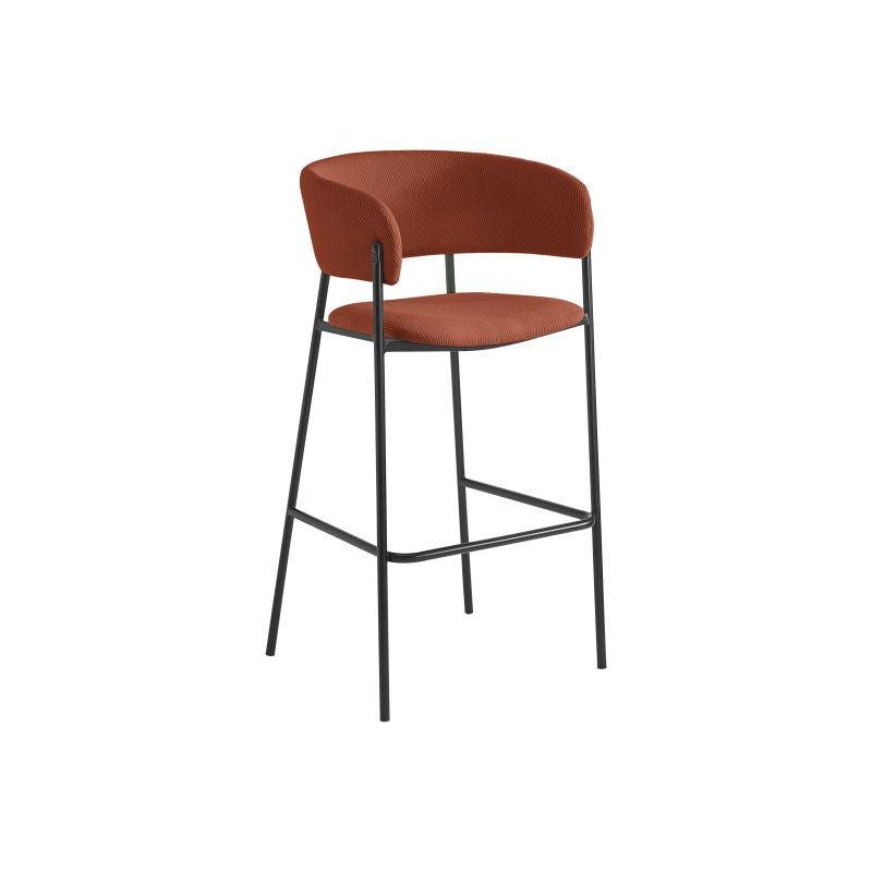 OMIA - Lot de 4 tabourets de bar en velours côtelé avec pieds noirs - Terracotta