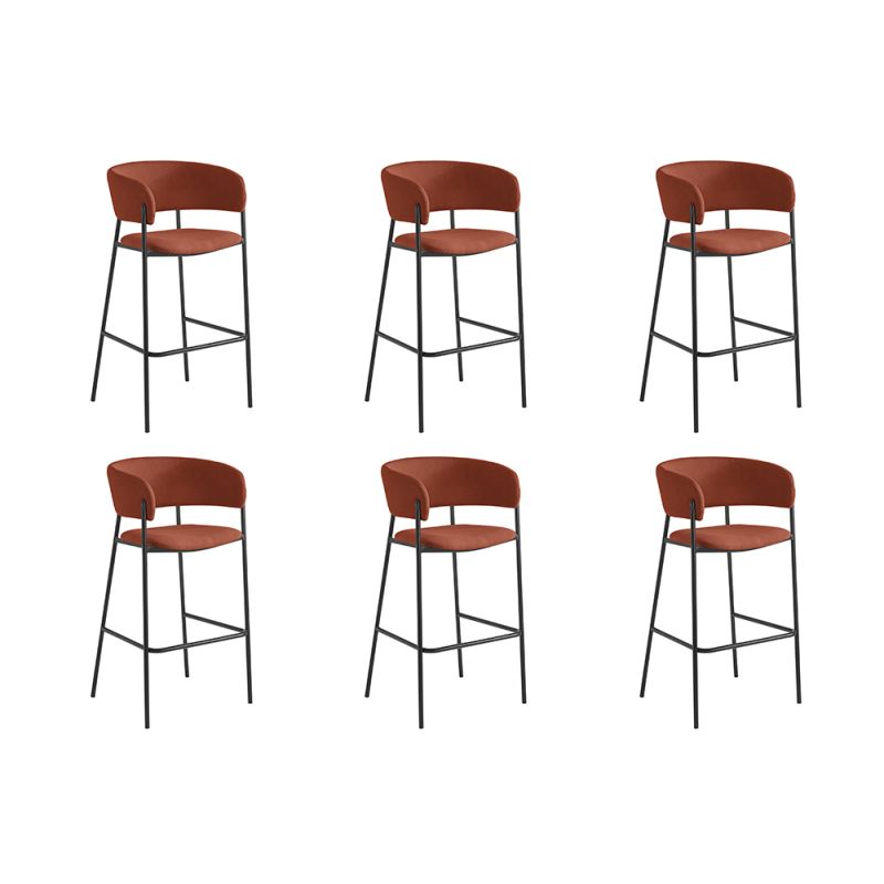 OMIA - Lot de 6 tabourets de bar en velours côtelé avec pieds noirs - Terracotta