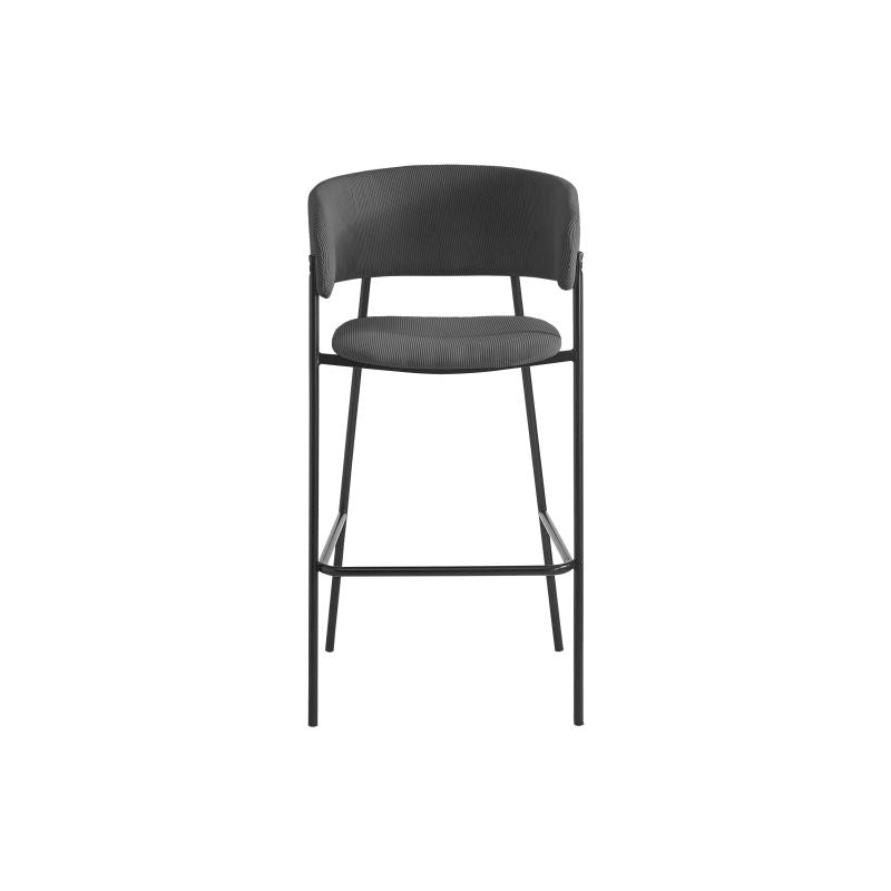 OMIA - Lot de 6 tabourets de bar en velours côtelé avec pieds noirs - Gris foncé