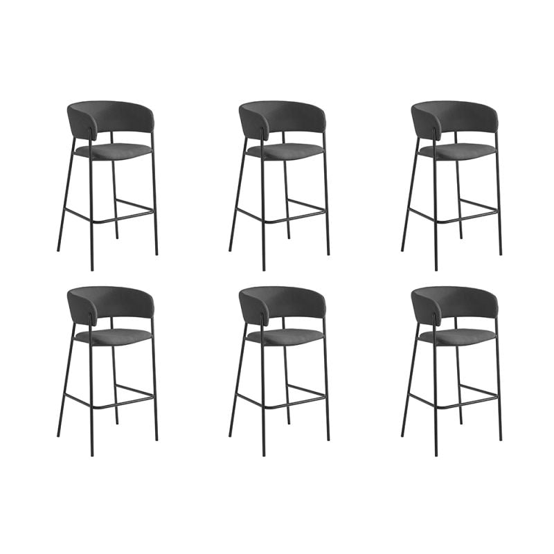 OMIA - Lot de 6 tabourets de bar en velours côtelé avec pieds noirs - Gris foncé