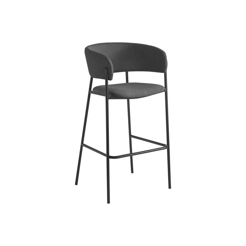OMIA - Lot de 6 tabourets de bar en velours côtelé avec pieds noirs - Gris foncé
