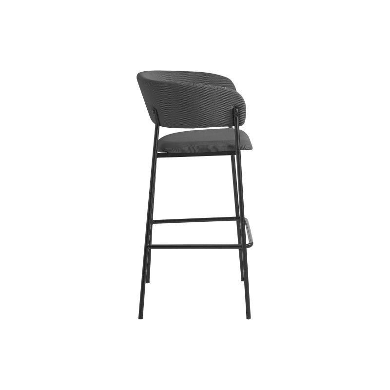 OMIA - Lot de 6 tabourets de bar en velours côtelé avec pieds noirs - Gris foncé