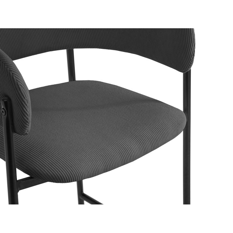 OMIA - Lot de 6 tabourets de bar en velours côtelé avec pieds noirs - Gris foncé