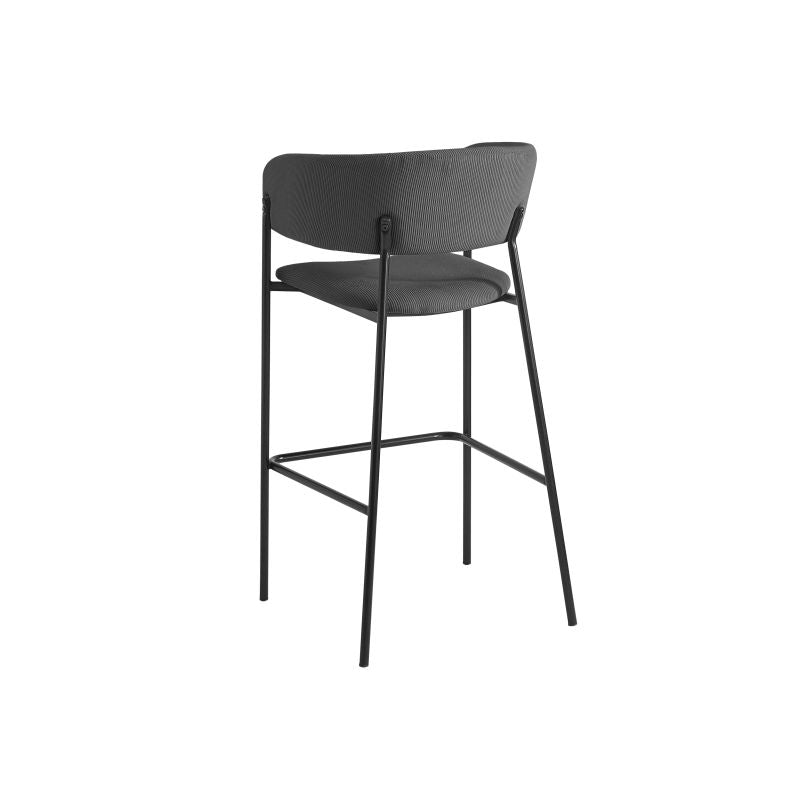 OMIA - Lot de 6 tabourets de bar en velours côtelé avec pieds noirs - Gris foncé
