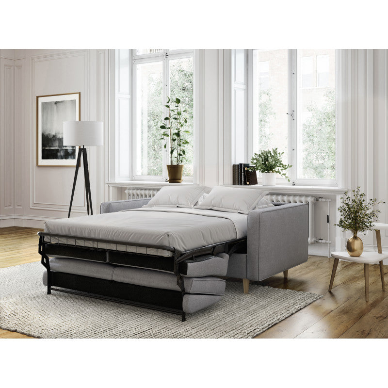 BOLI - Canapé convertible système couchage express 3 places scandinave en tissu - Gris clair