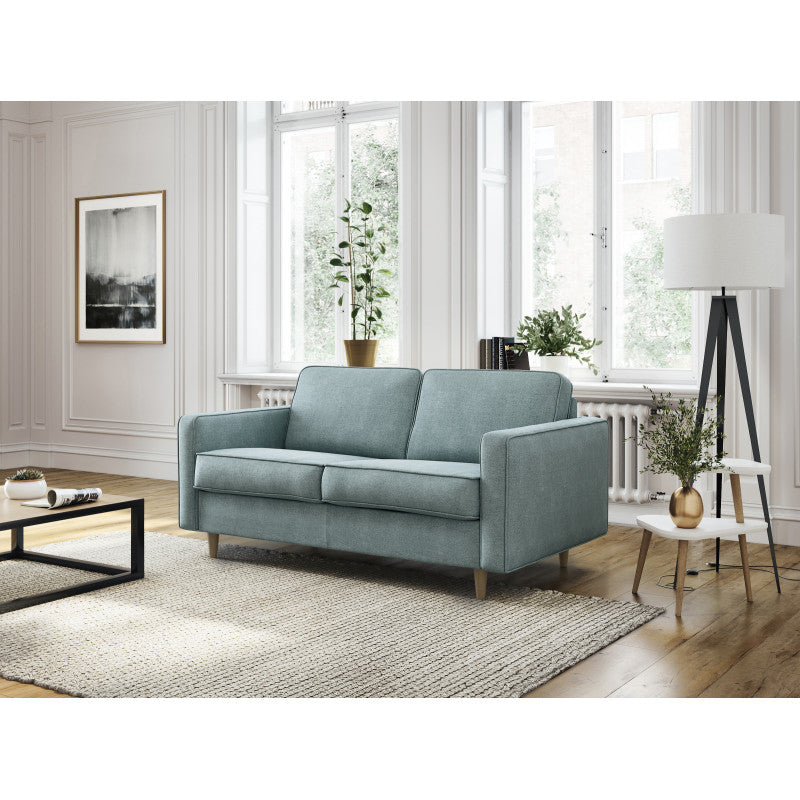 BOLI - Canapé convertible système couchage express 3 places scandinave en tissu - Bleu