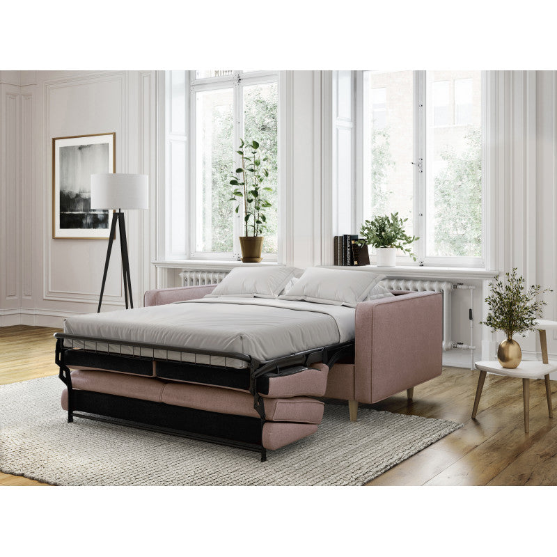 BOLI - Canapé convertible système couchage express 3 places scandinave en tissu - Rose