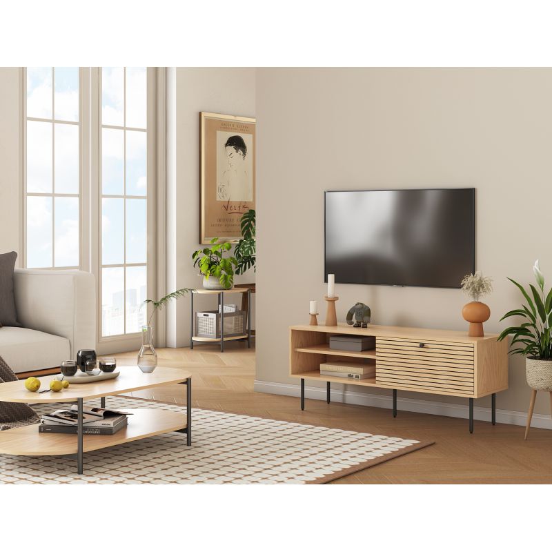 CARTER - Meuble TV 120cm en bois et pieds noirs - Bois