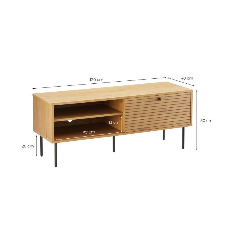 CARTER - Meuble TV 120cm en bois et pieds noirs - Bois