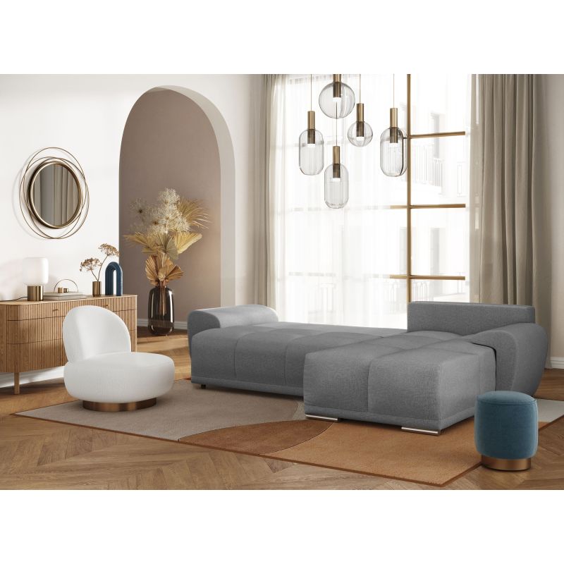 BRIO - Canapé d'angle convertible avec coffre en tissu - Gris - Angle droit (vue de face)