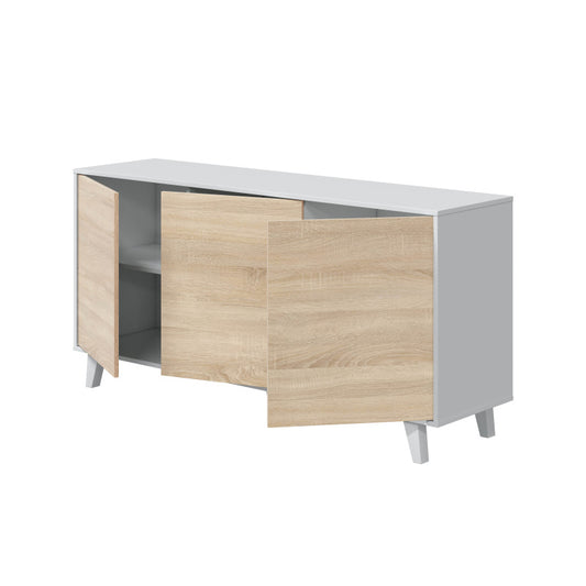 CADIX - Buffet scandinave 3 portes L154 cm - Blanc/chêne